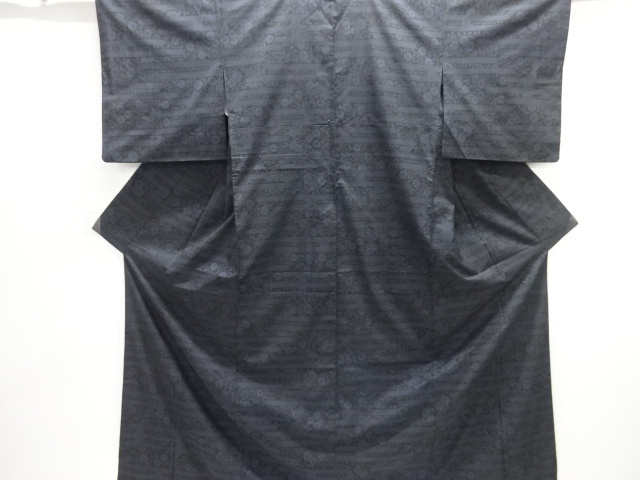 JAPANESE KIMONO / SILK / DORO OSHIMA TSUMUGI / WOVEN EGASUMI & FLORAL PLANTS